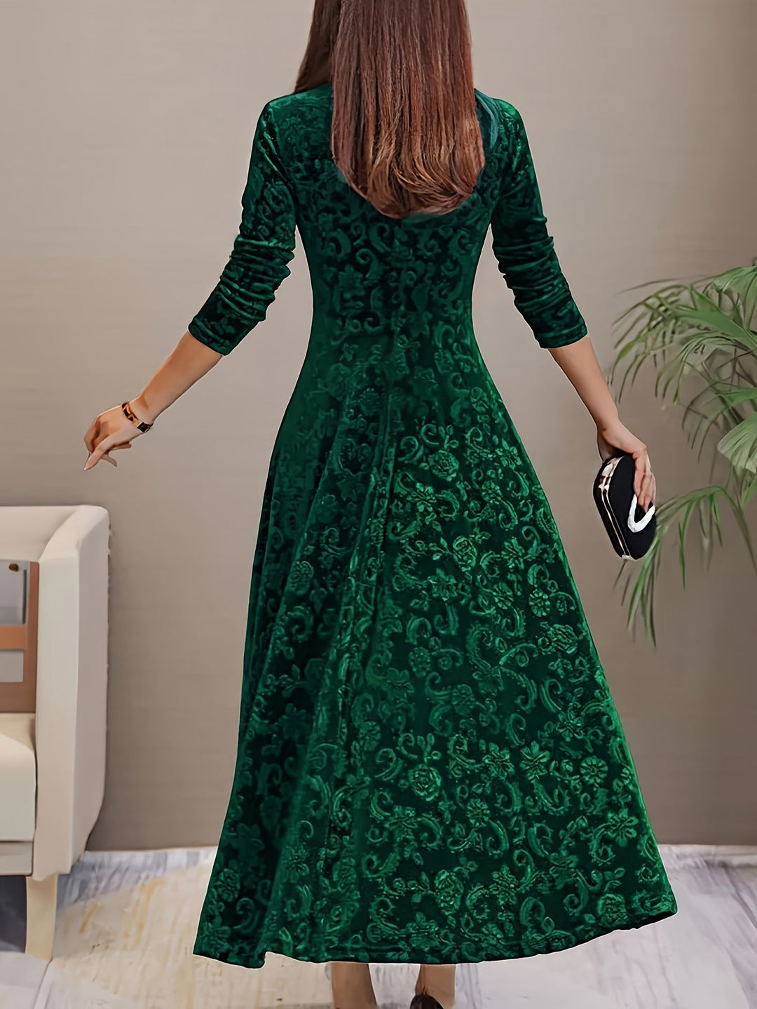 Long-Sleeve Midi Dress for Women, Elegant Style