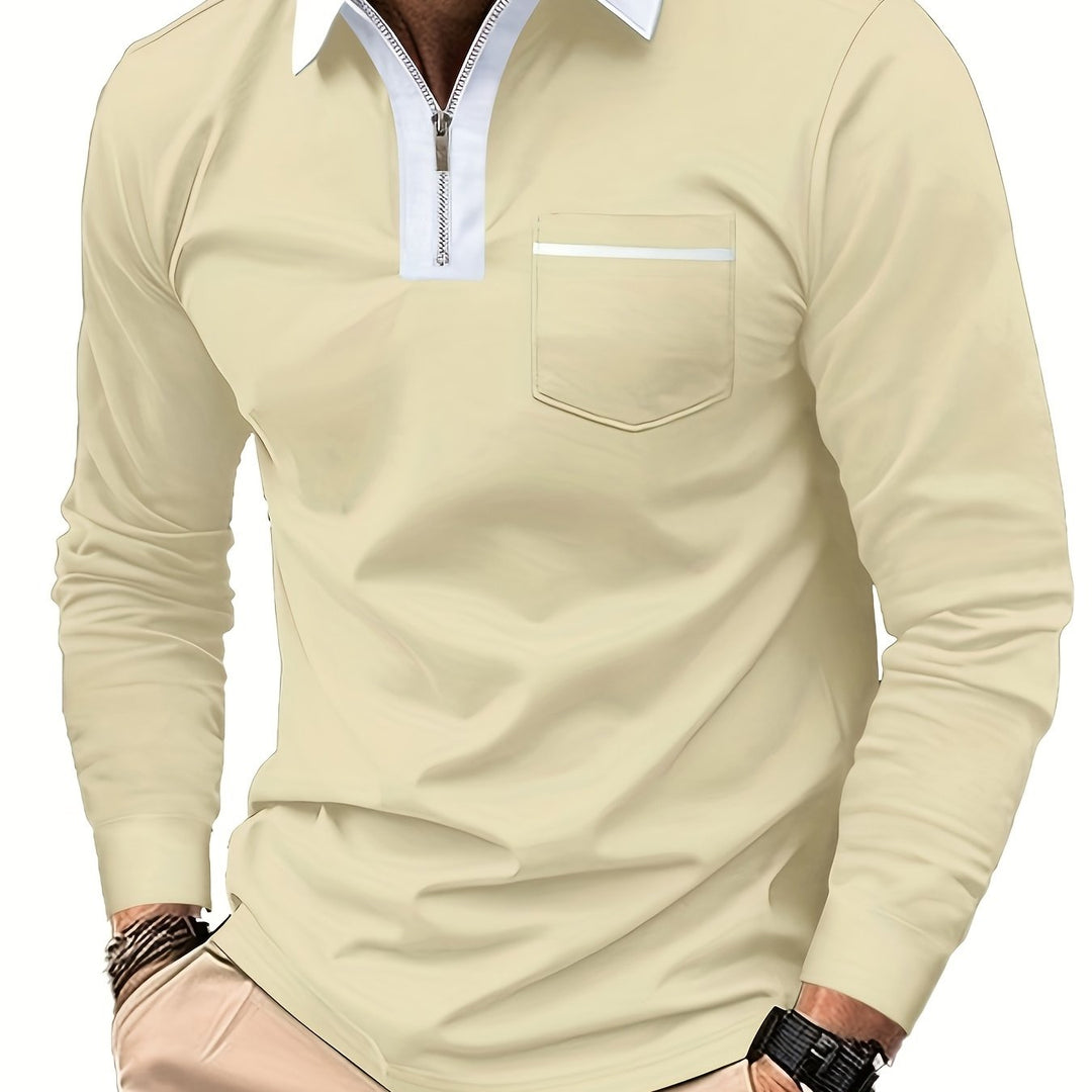 Refined Zip-Collar Polo Shirt for Men, Plus Size