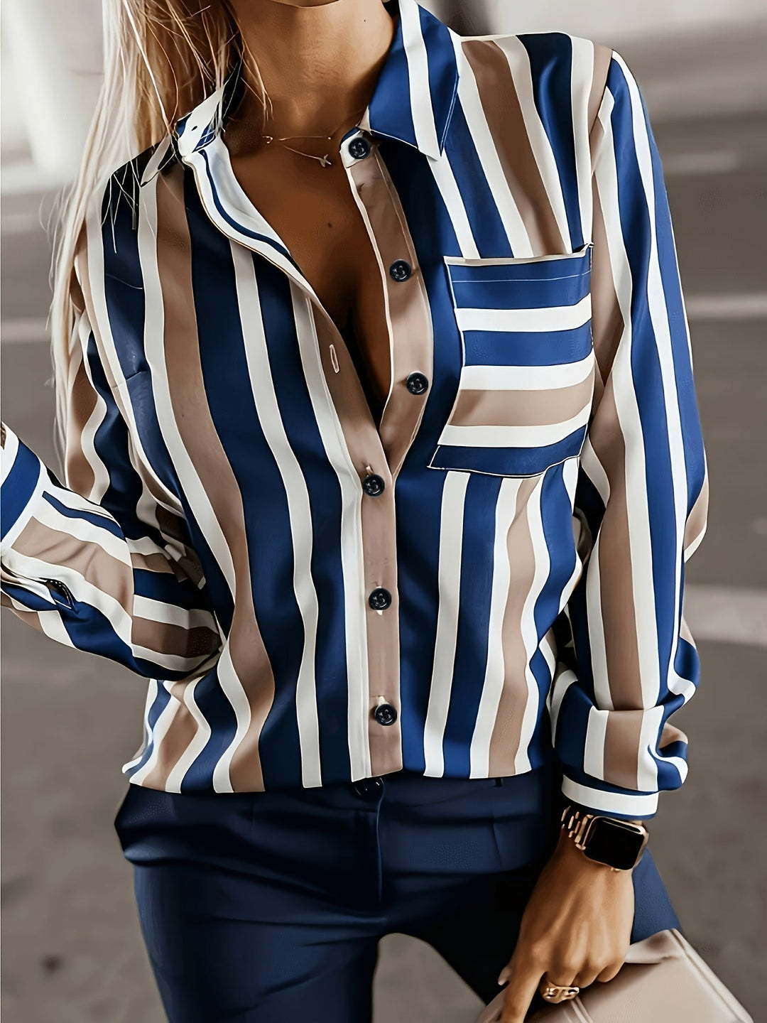 Striped Button-Up Shirt, Women's Refined Fit