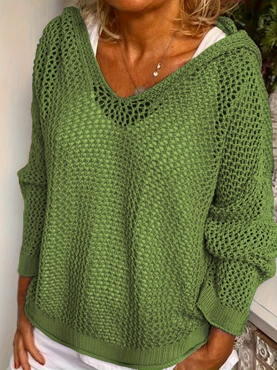 Open-Knit Hooded Sweater for Women, Relaxed Style