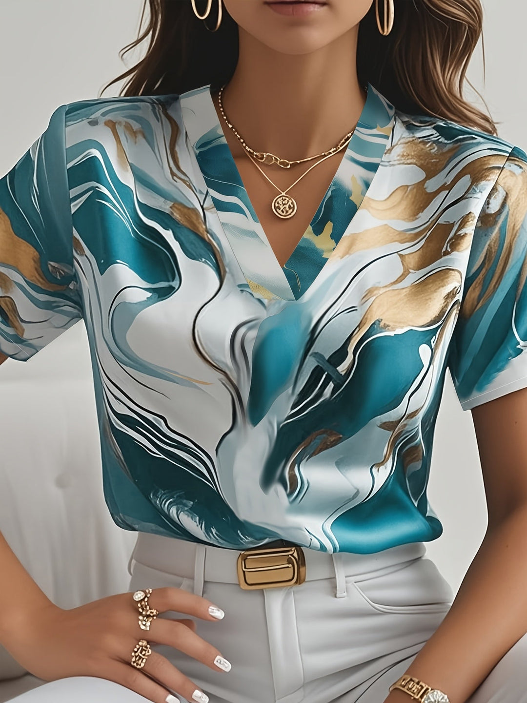 Artful Swirl-Print Blouse for Women