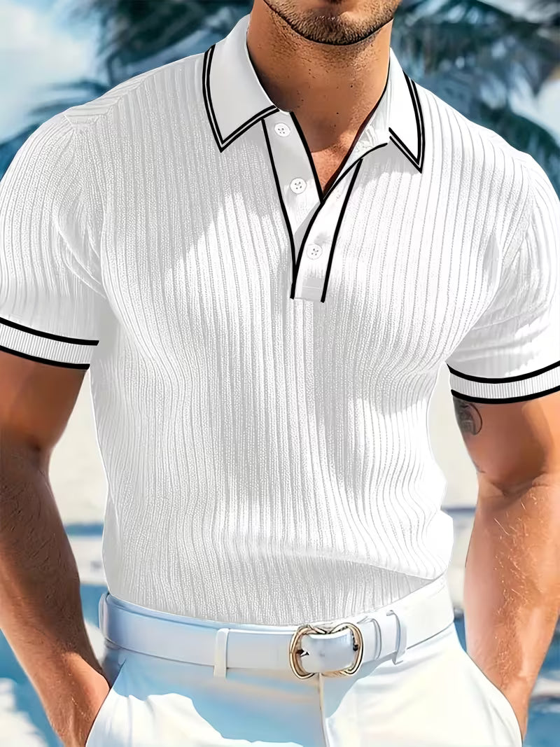 Color-Blocked Short Sleeve Polo Shirt for Men, Plus Size