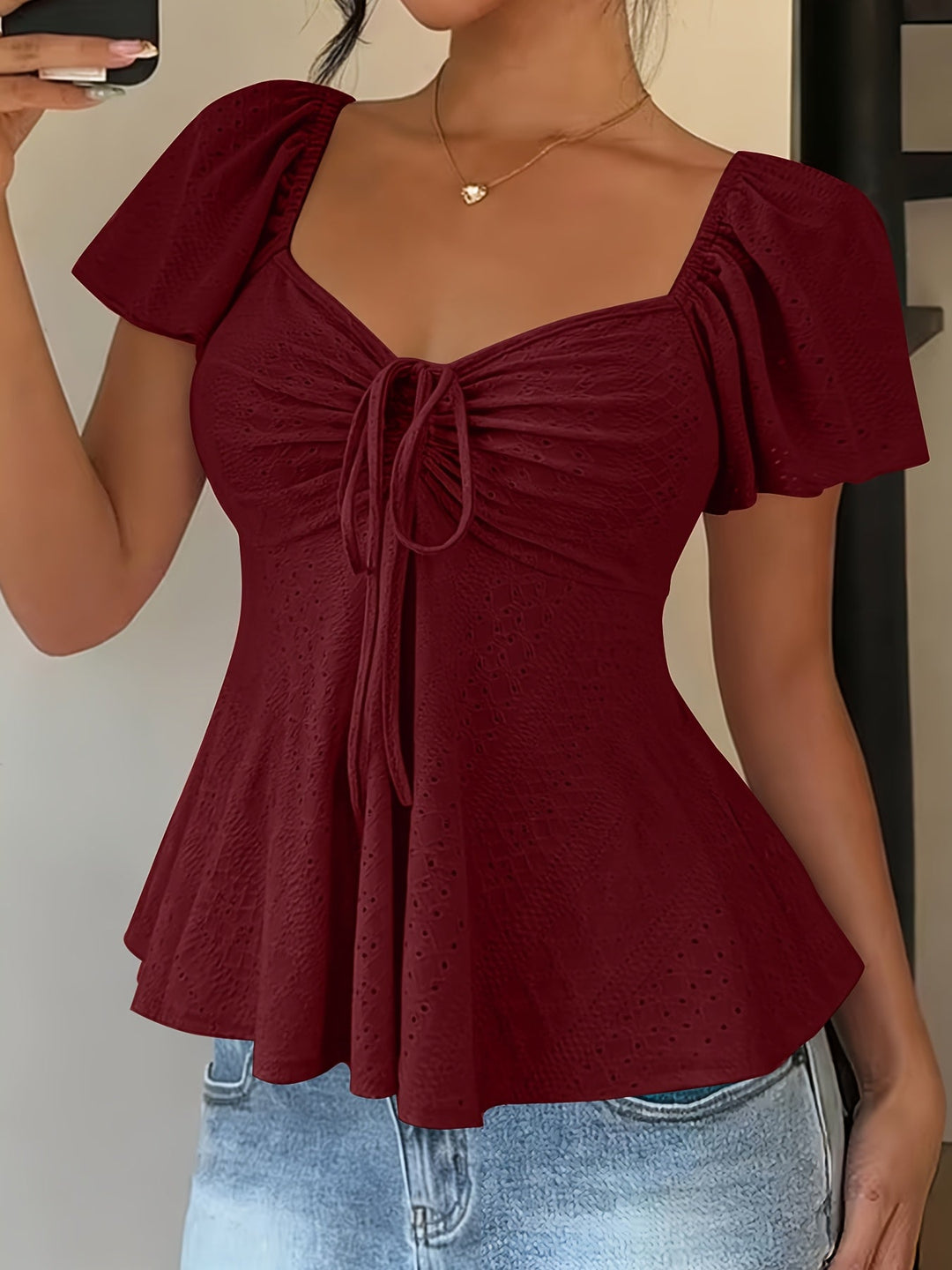 Flutter-Sleeve Peplum Top for Women
