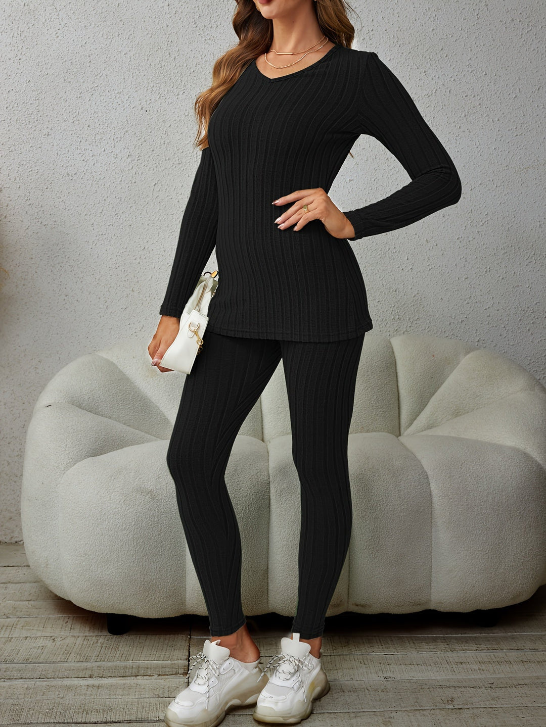 Ribbed Two-Piece Set for Women, Relaxed Style