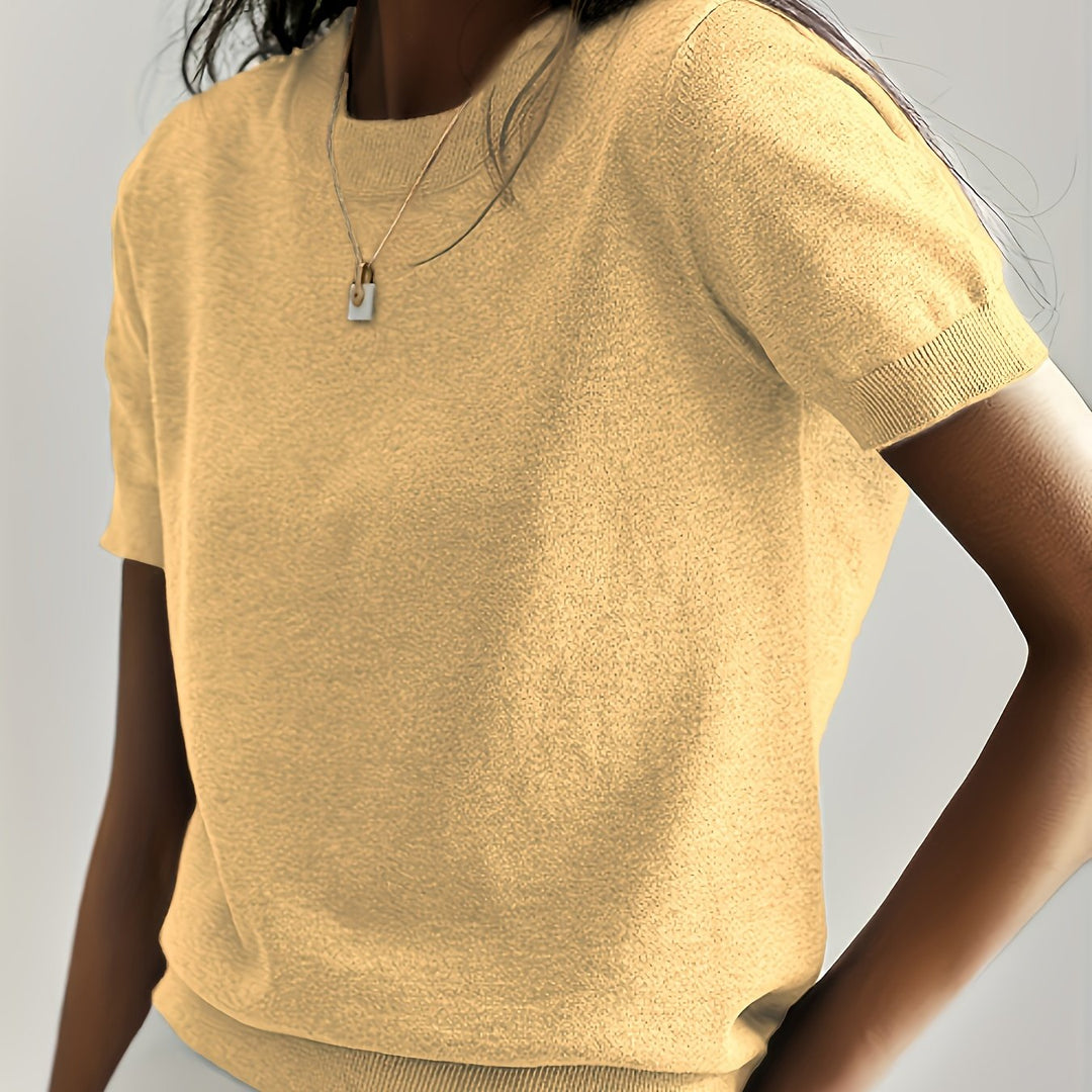 Fine-Knit Short Sleeve Sweater for Women
