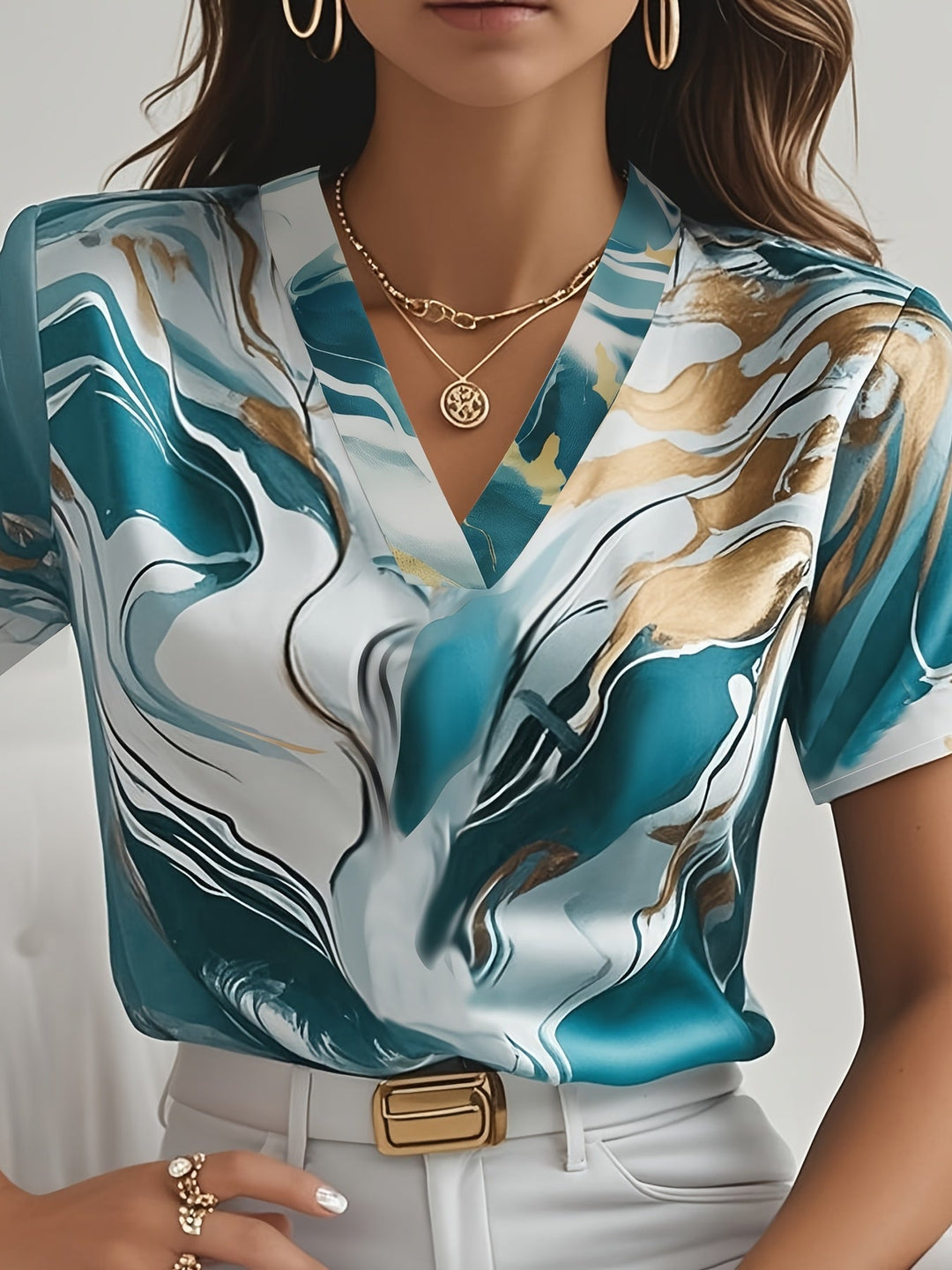 Artful Swirl-Print Blouse for Women