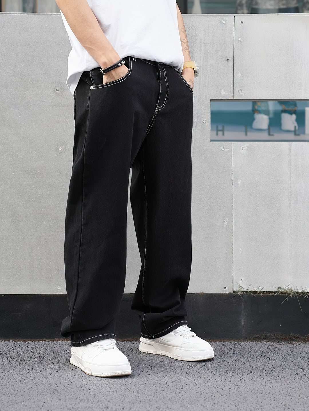 Black Relaxed-Fit Everyday Trousers for Men