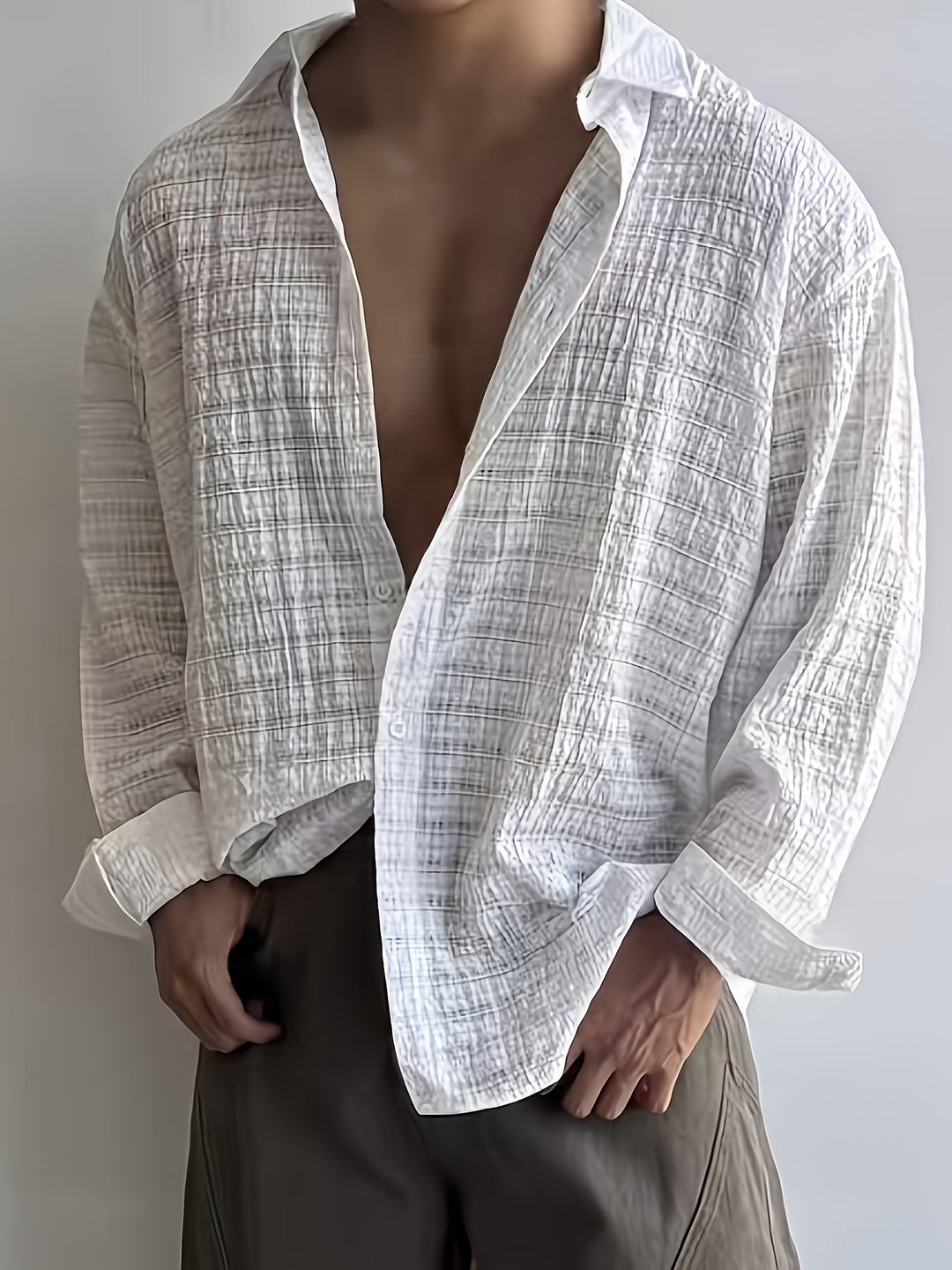 Relaxed Textured Long-Sleeve Shirt for Men