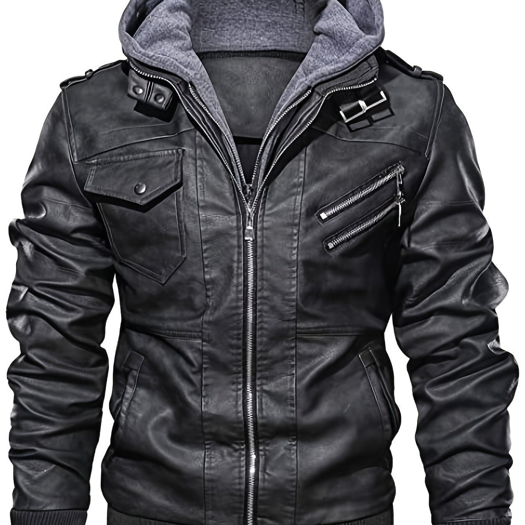 Hooded Biker Jacket for Men, Rugged Style