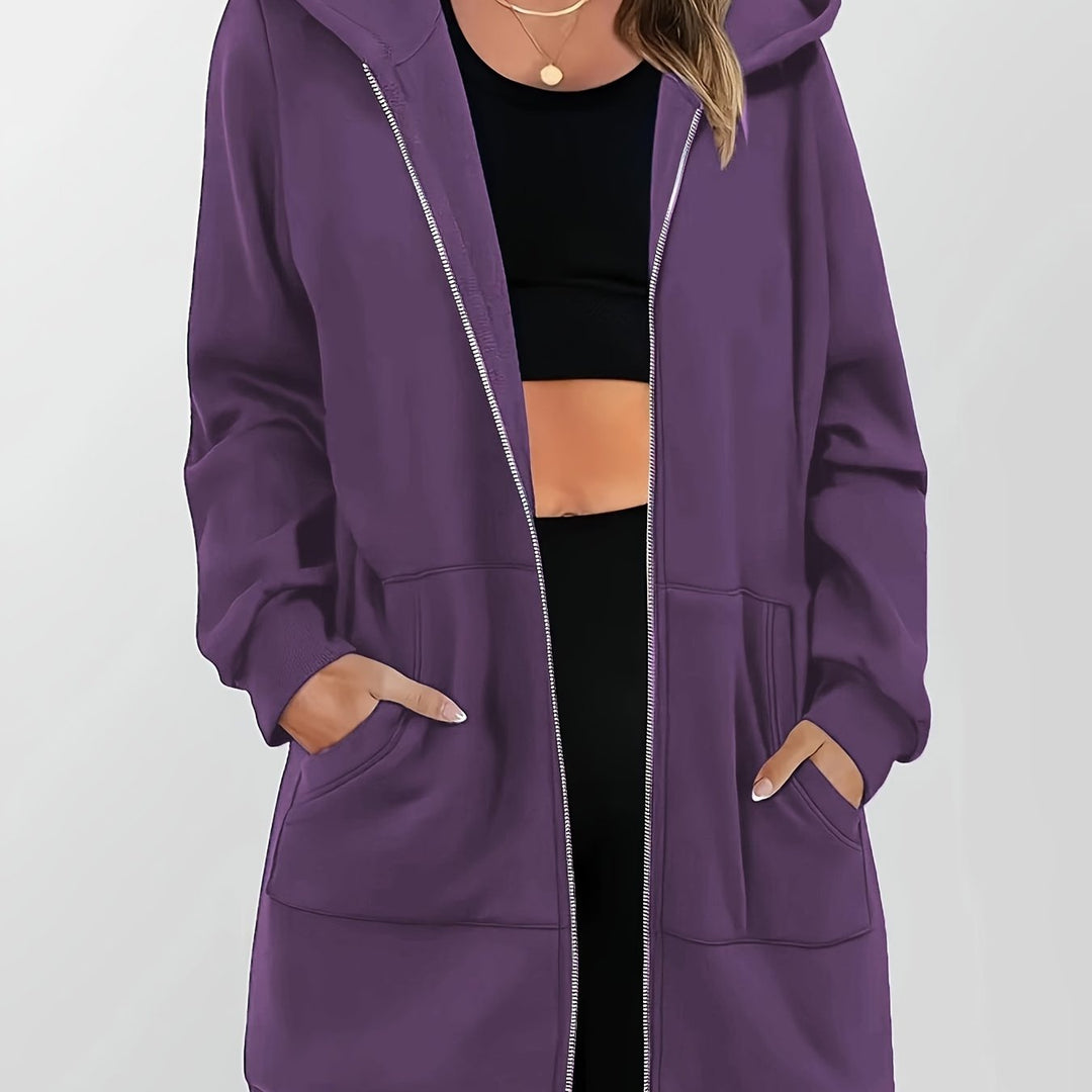 Purple Longline Hooded Zip Jacket for Women