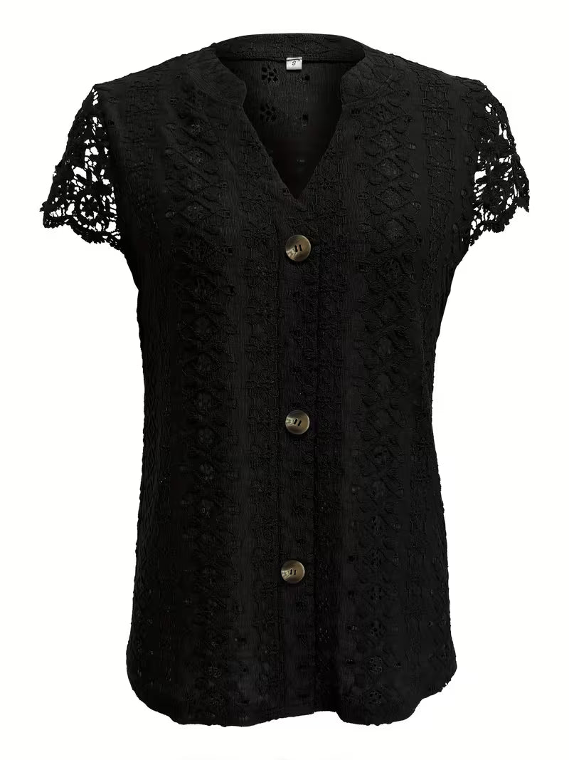 Elegant Button V-Neck Shirt for Women, Plus Size