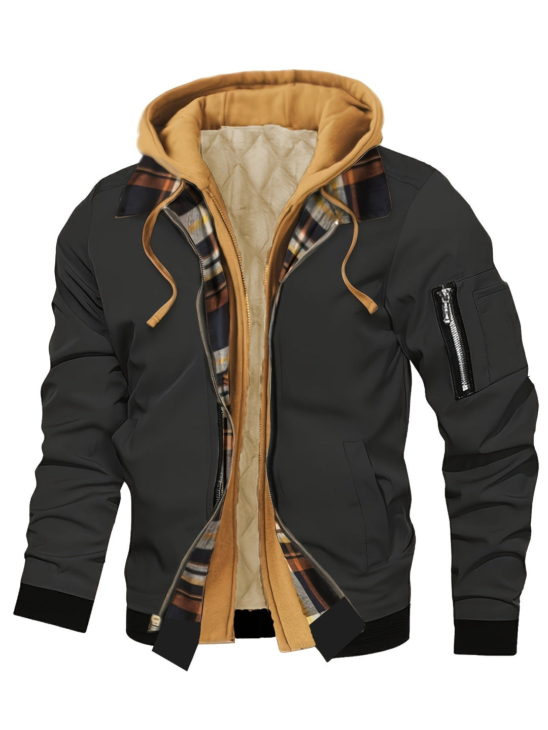 Hooded Warm-Lined Zip Jacket for Men, Plus Size