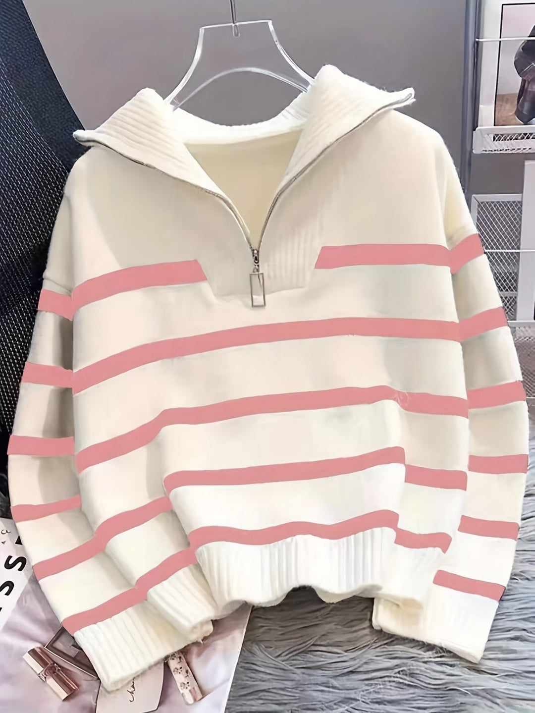 Striped Quarter-Zip Sweater for Women