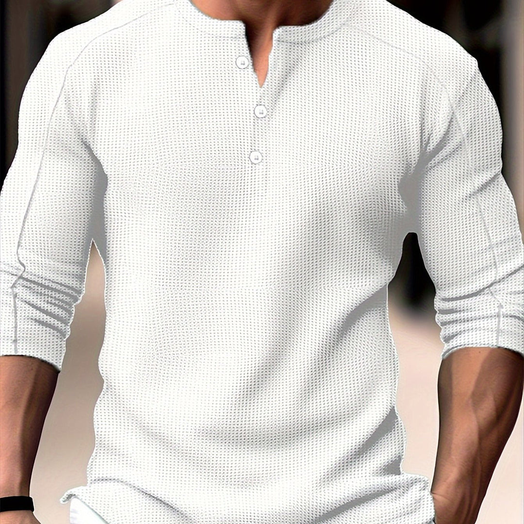 Textured Long-Sleeve Henley for Men