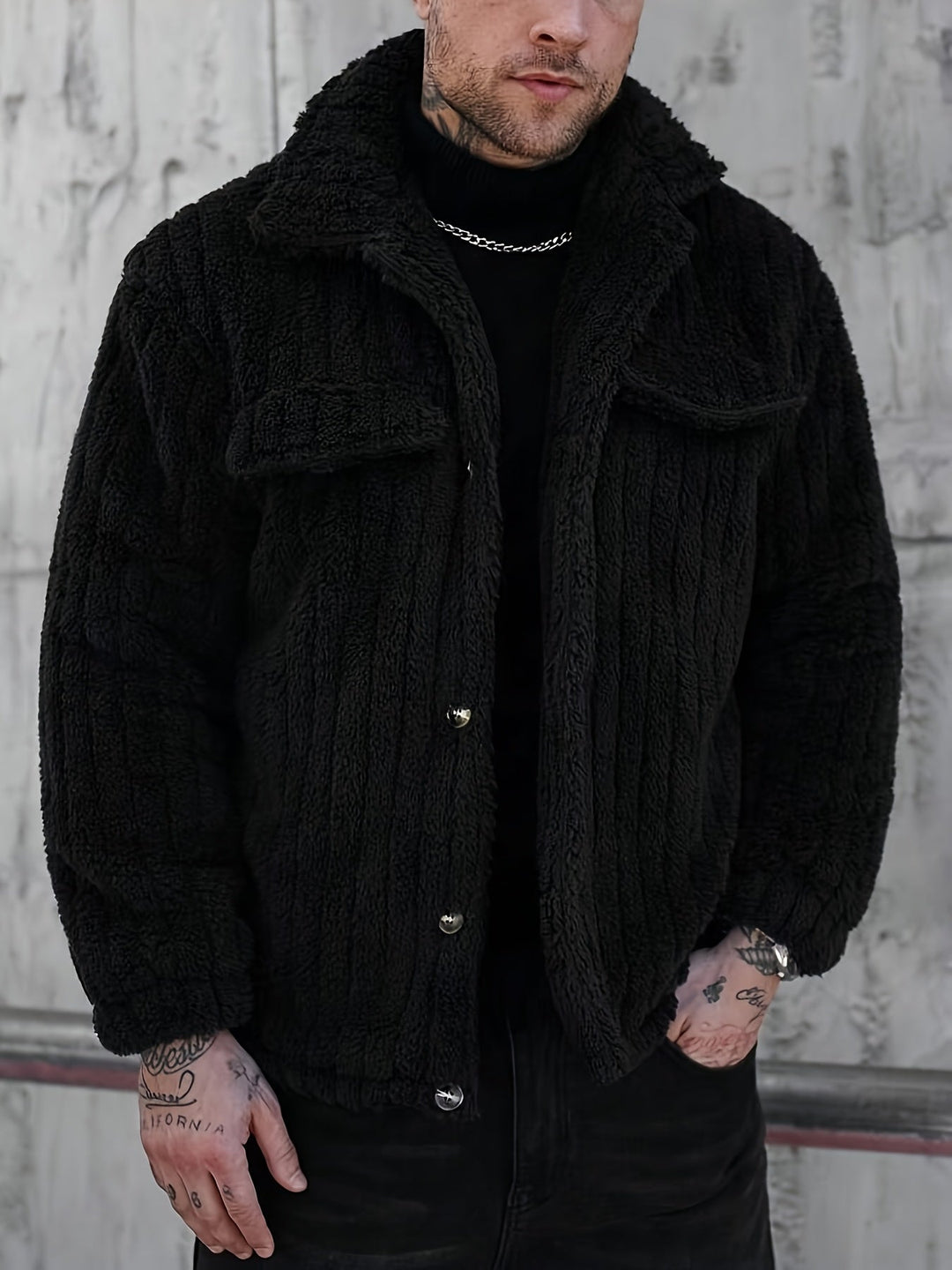 Textured Button-Up Jacket for Men