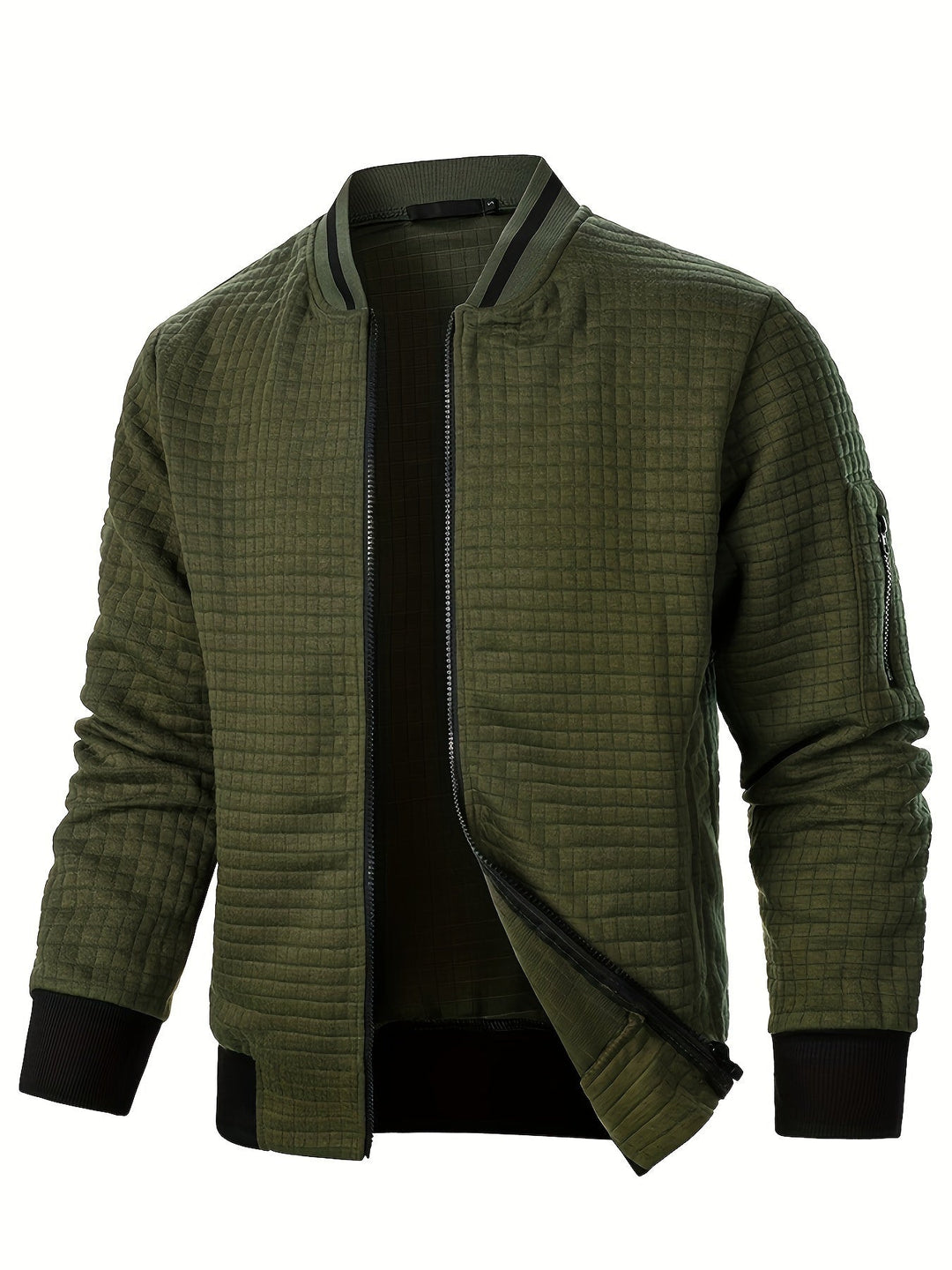 Textured Zip-Up Bomber Jacket for Men, Plus Size