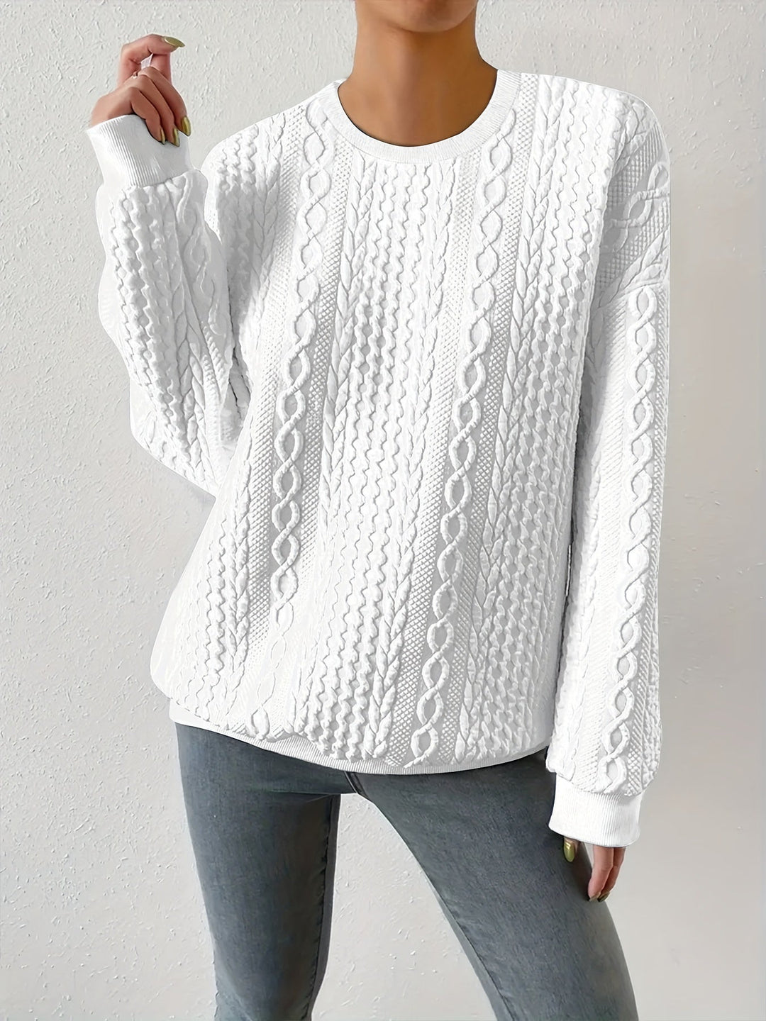Cable-Knit Sweatshirt for Women, Textured Style