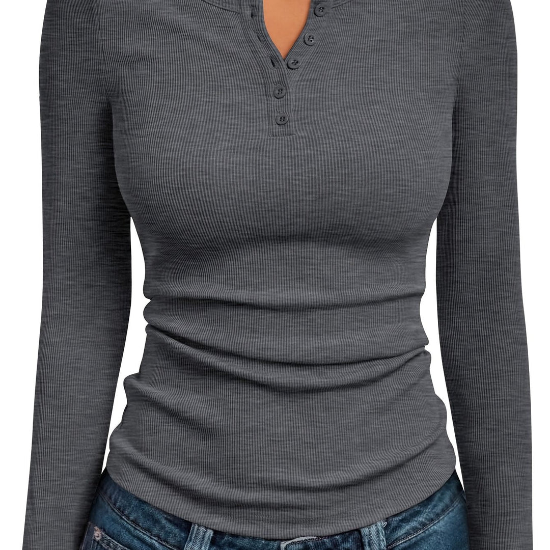 Fitted Button Henley Top for Women
