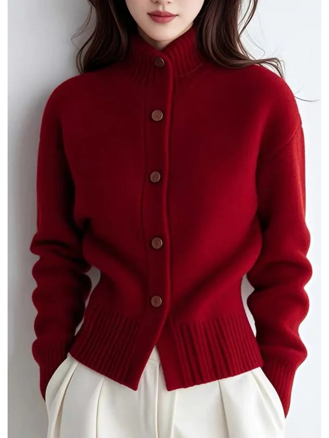 High-Neck Button Cardigan for Women