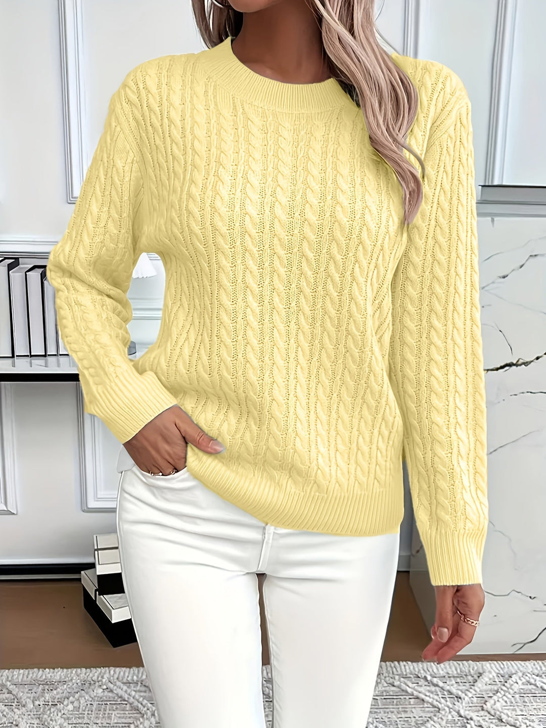 Women's Cable-Knit Round Neck Sweater
