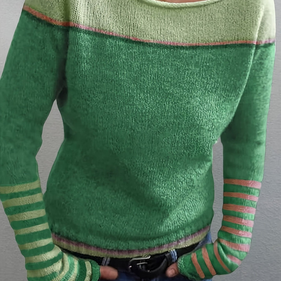 Color-Block Boat Neck Sweater for Women