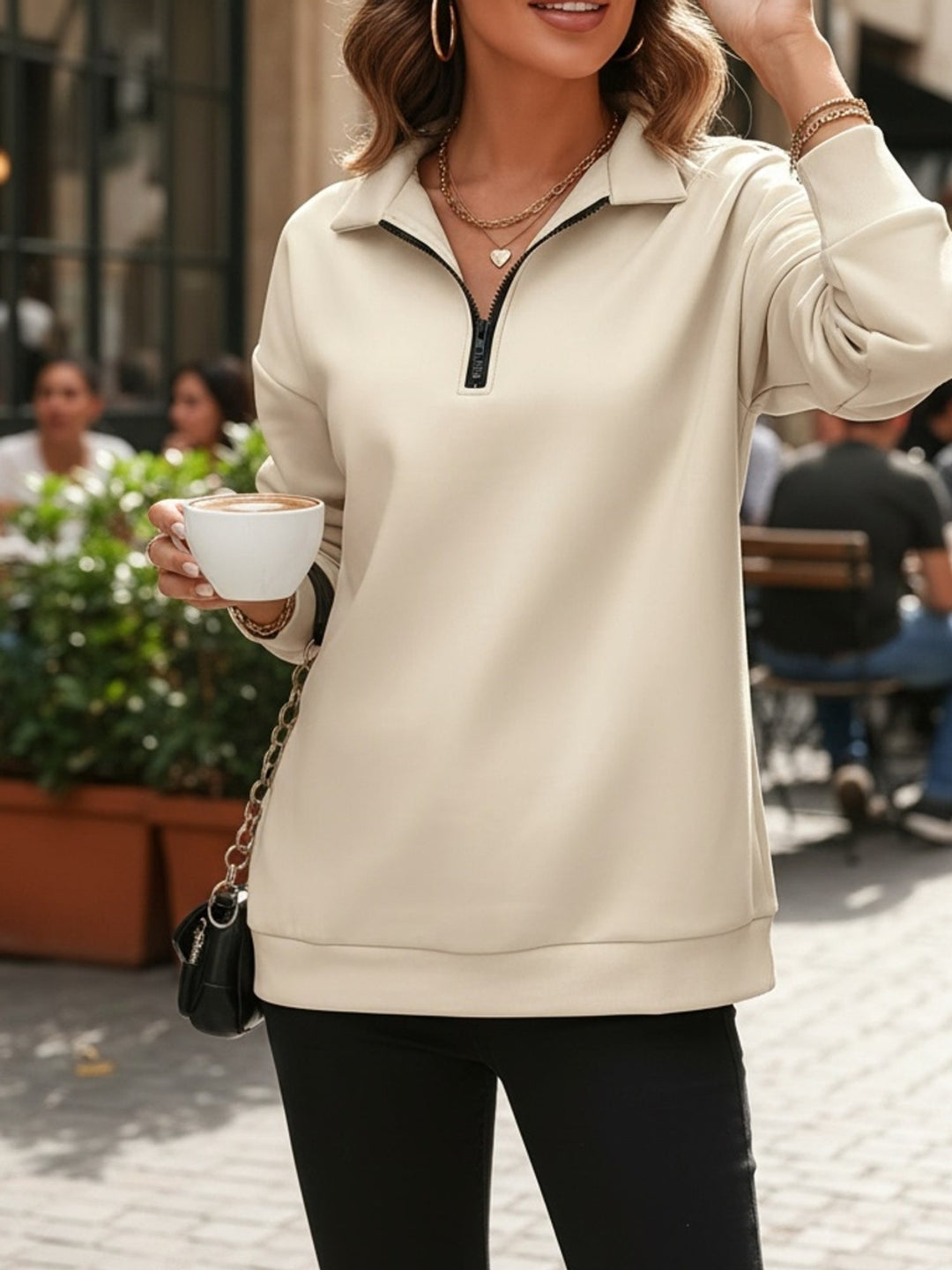 Relaxed Half-Zip Sweatshirt for Women, Plus Size