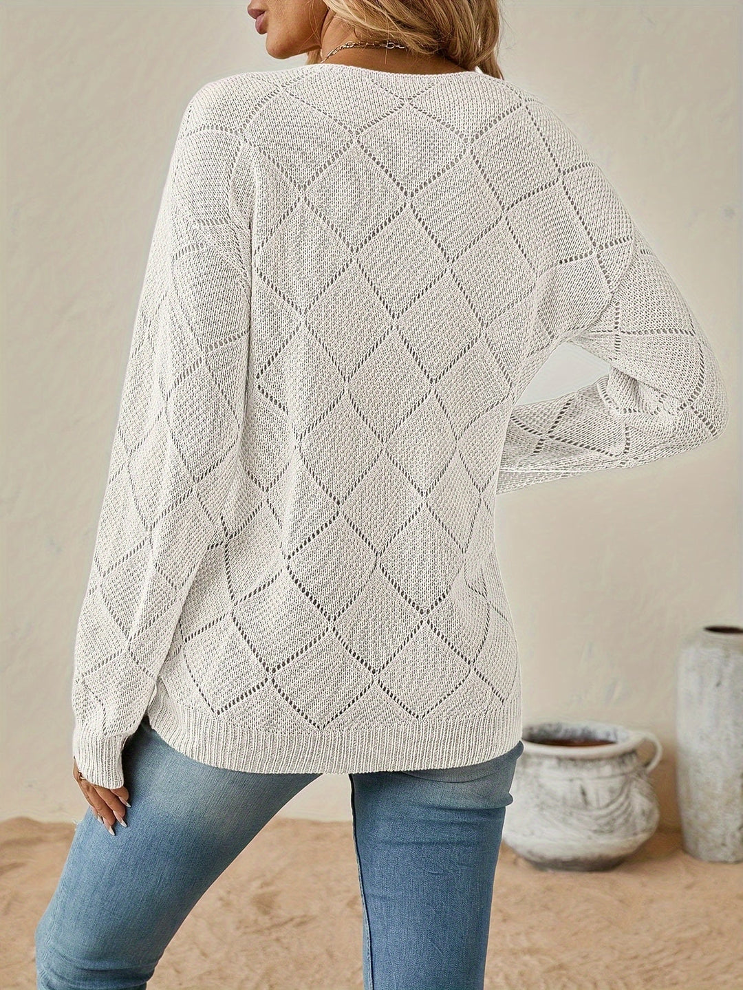 Openwork V-Neck Sweater for Women