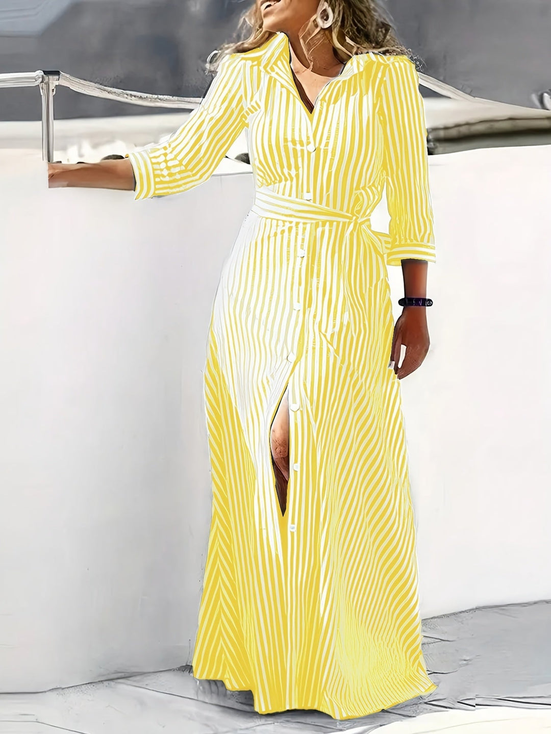 Women's Belted Shirt Maxi Dress
