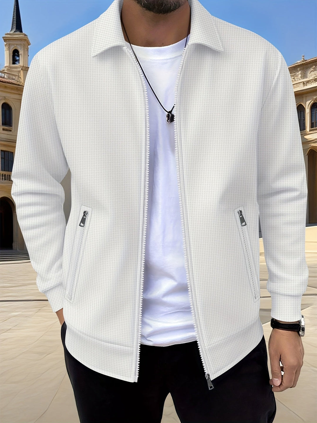 Textured Zip Jacket for Men, Plus Size