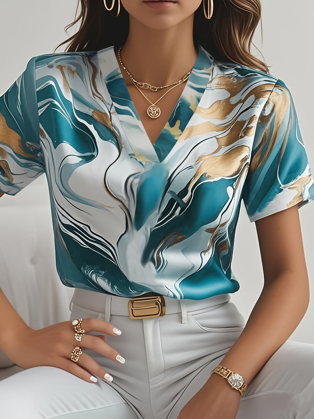 Artful Swirl-Print Blouse for Women