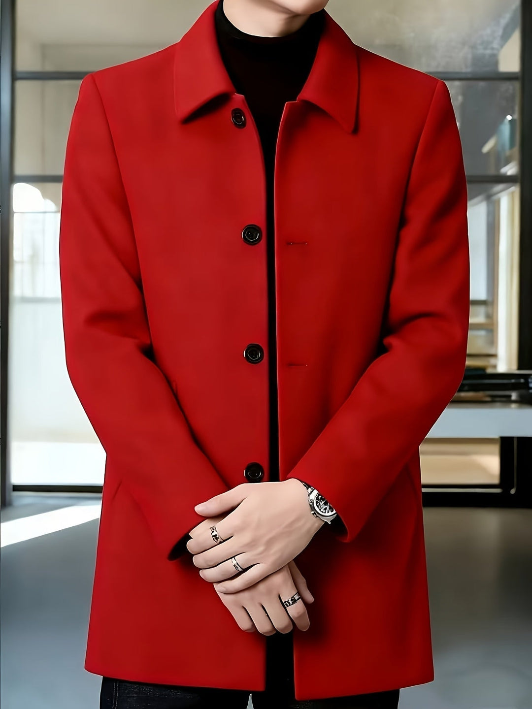 Single-Breasted Overcoat, Men's Refined Fit