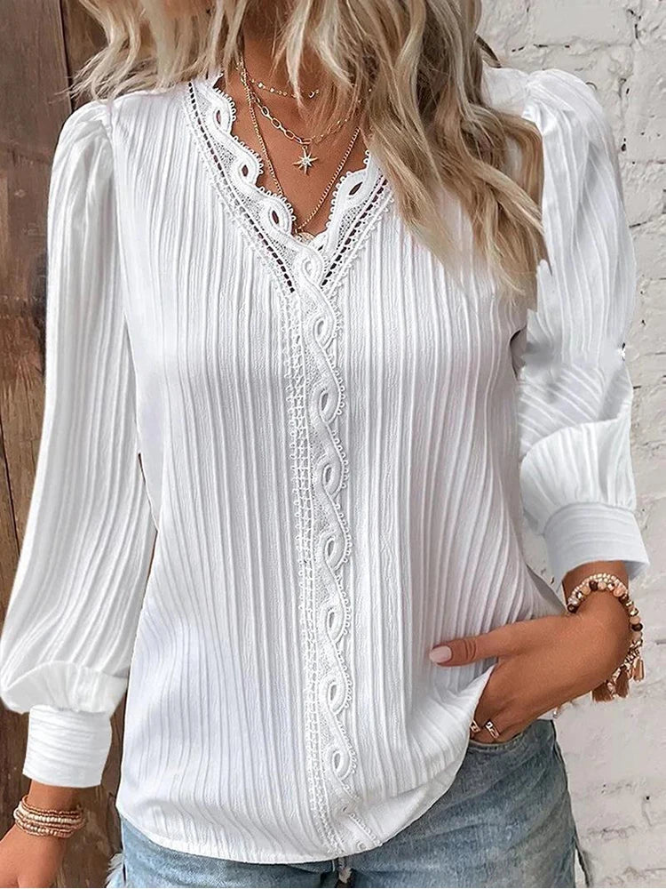 Lace-Trimmed Blouse for Women, Elegant Style