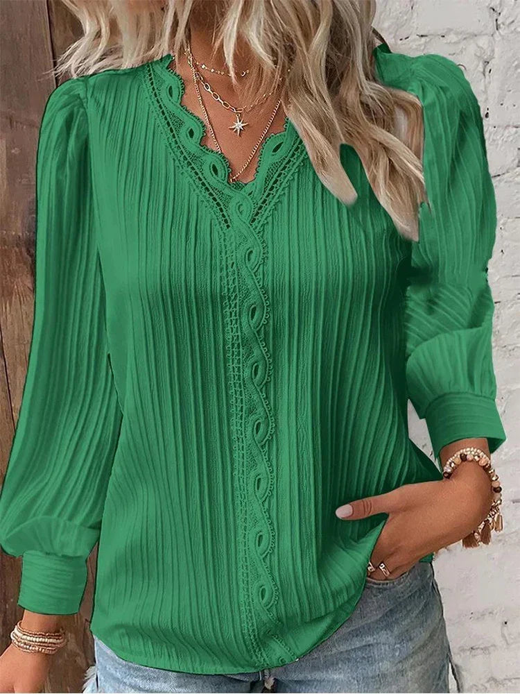 Lace-Trimmed Blouse for Women, Elegant Style