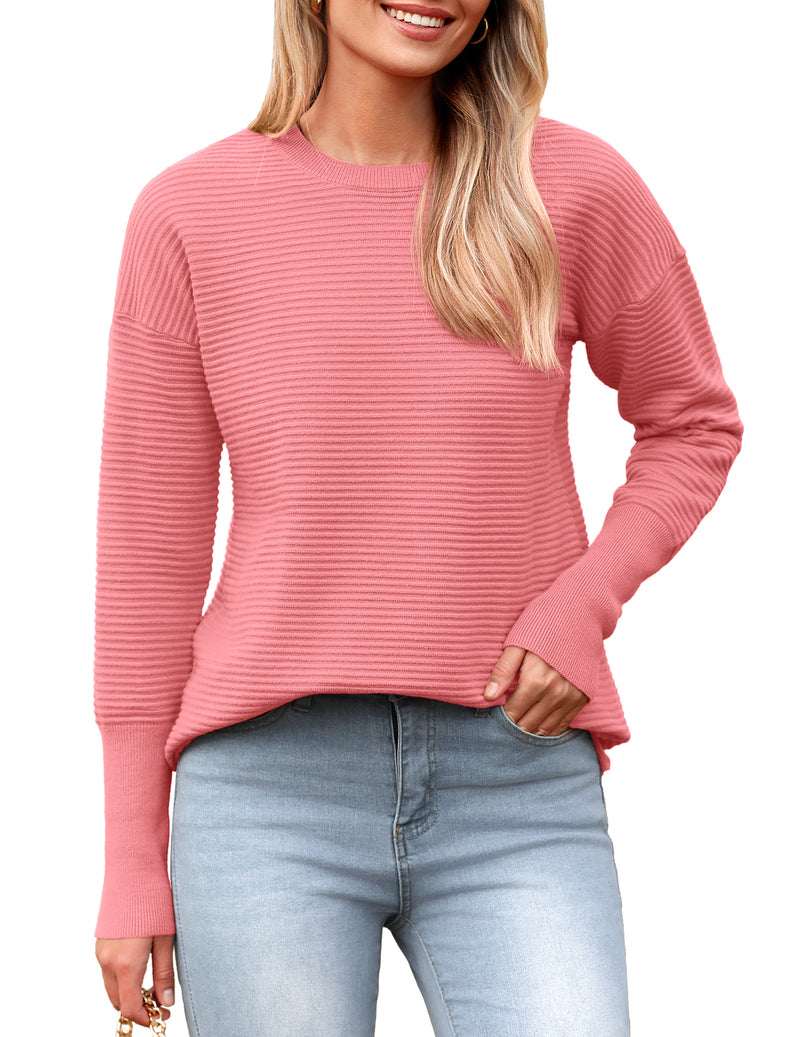 Women's Ribbed Knit Casual Sweater – Pink