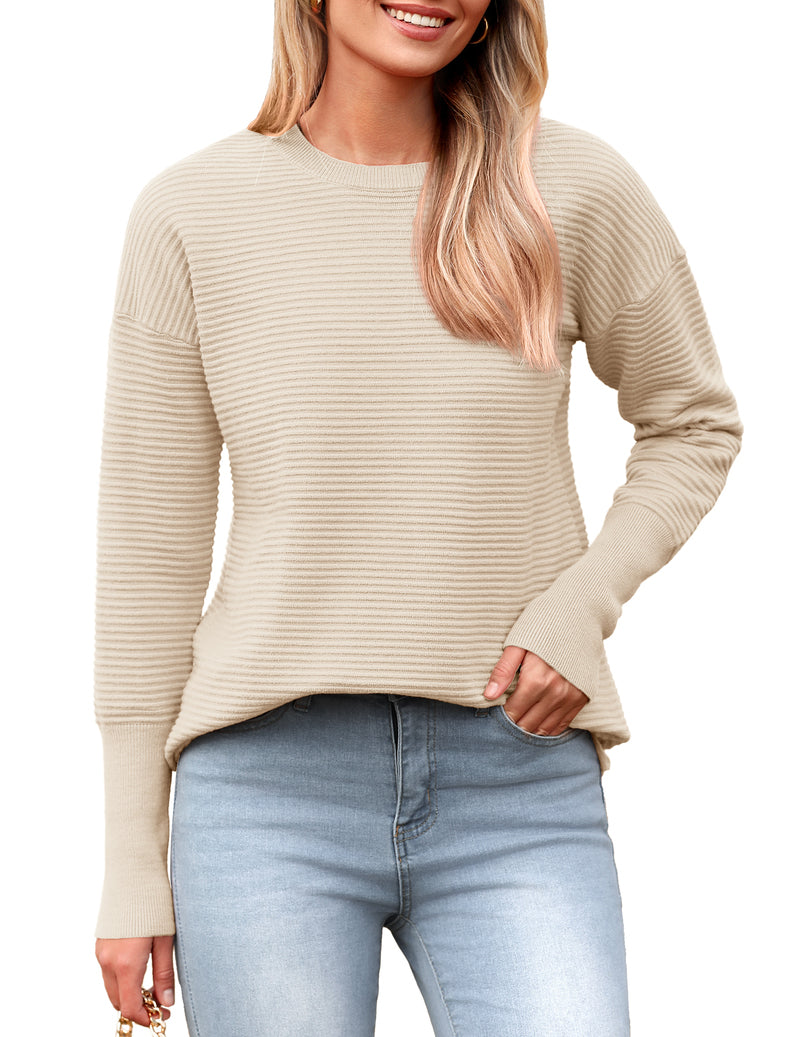 Women's Ribbed Knit Casual Sweater – Apricot