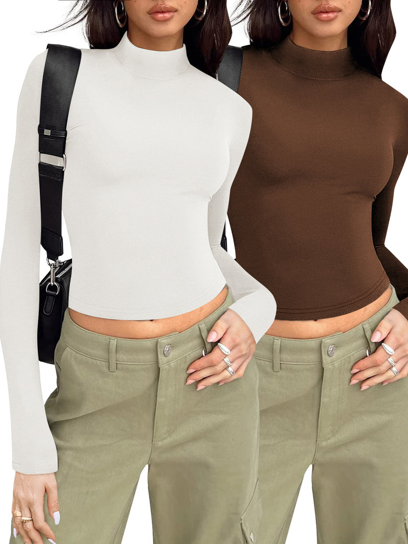Women's Casual Turtleneck Sweater – White & Brown