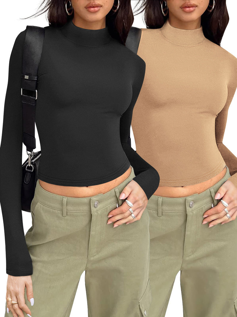Women's Casual Turtleneck Sweater – Black & Camel