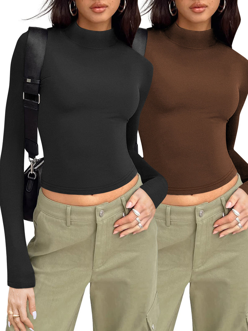 Women's Casual Turtleneck Sweater – Black & Brown