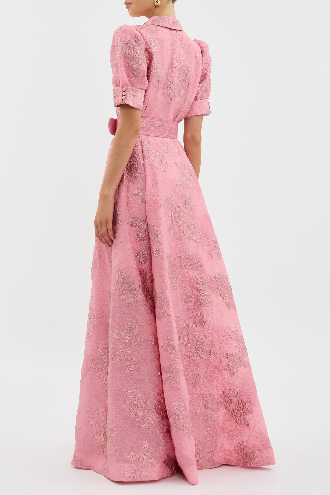 Pink Elegant Short Puffed Sleeves Dress for Women
