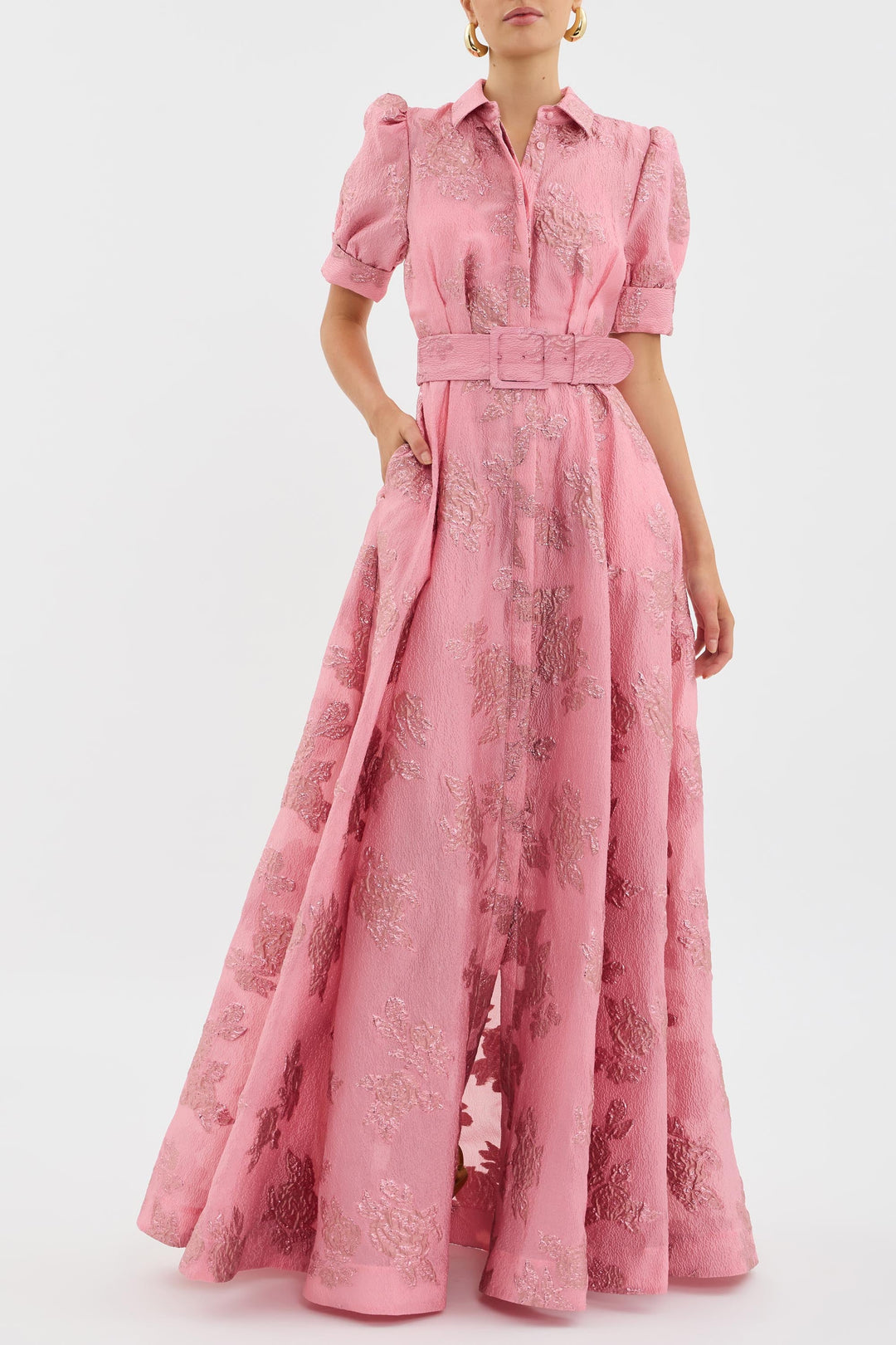 Pink Elegant Short Puffed Sleeves Dress for Women