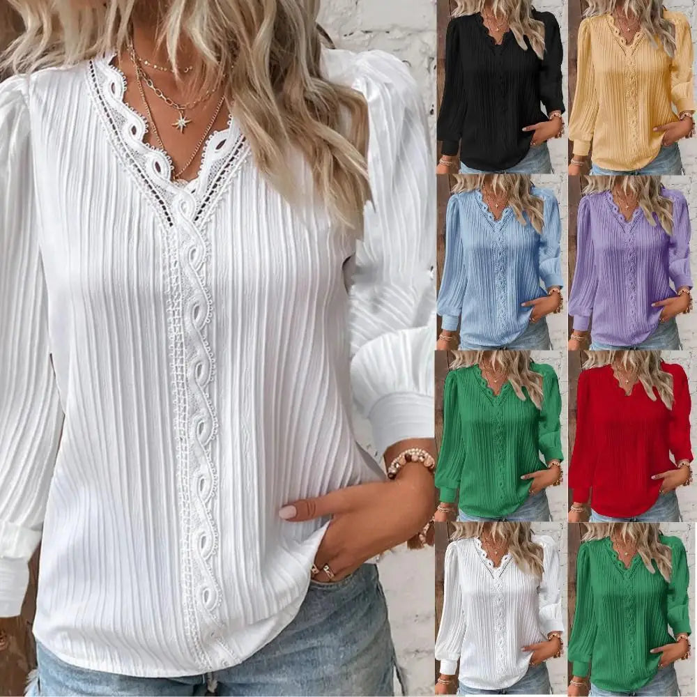 Lace-Trimmed Blouse for Women, Elegant Style