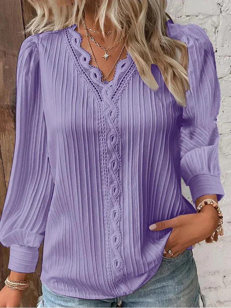 Lace-Trimmed Blouse for Women, Elegant Style
