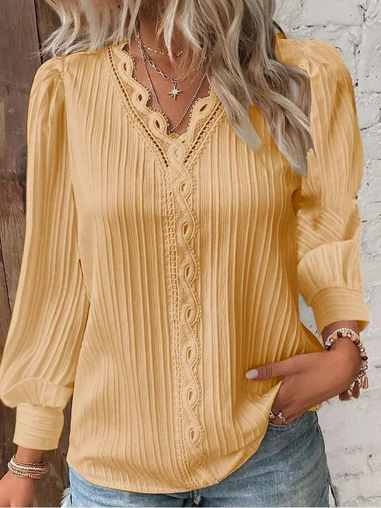 Lace-Trimmed Blouse for Women, Elegant Style