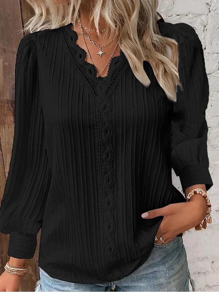 Lace-Trimmed Blouse for Women, Elegant Style