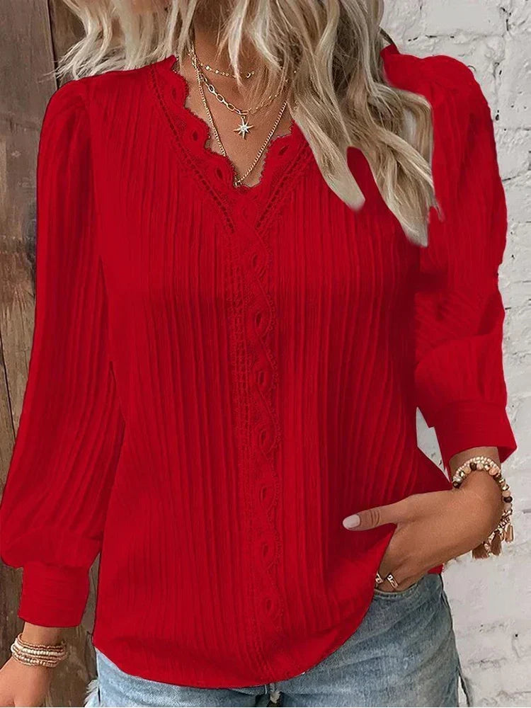 Lace-Trimmed Blouse for Women, Elegant Style