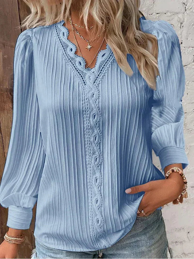 Lace-Trimmed Blouse for Women, Elegant Style