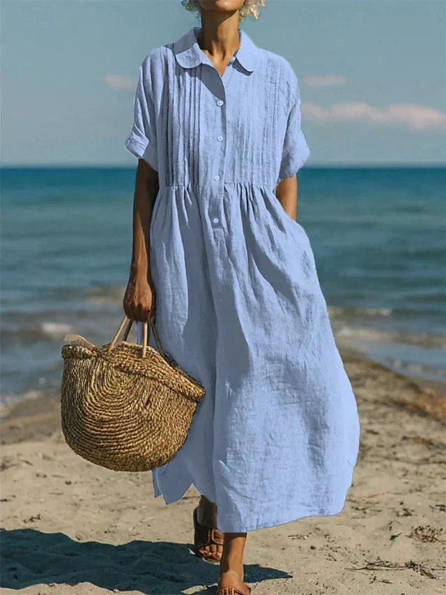 Pleated Collared Maxi Dress for Women