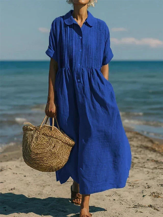 Pleated Collared Maxi Dress for Women