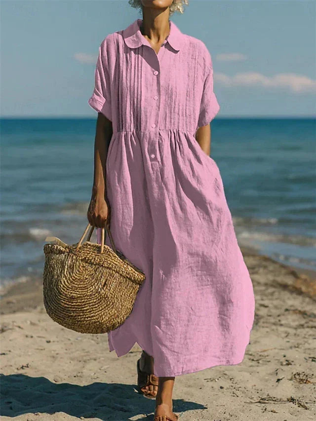 Button Mid Sleeve Dress for Women, Casual Style
