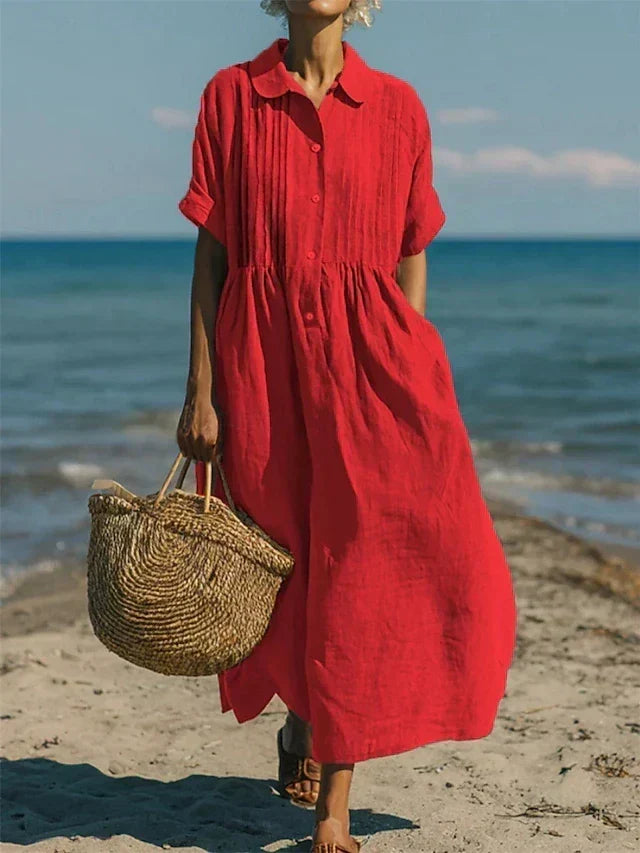 Pleated Collared Maxi Dress for Women